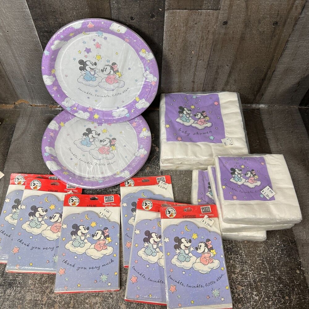 Vintage Disney Baby Mickey Shower invitations Plates Napkins Party Supplies